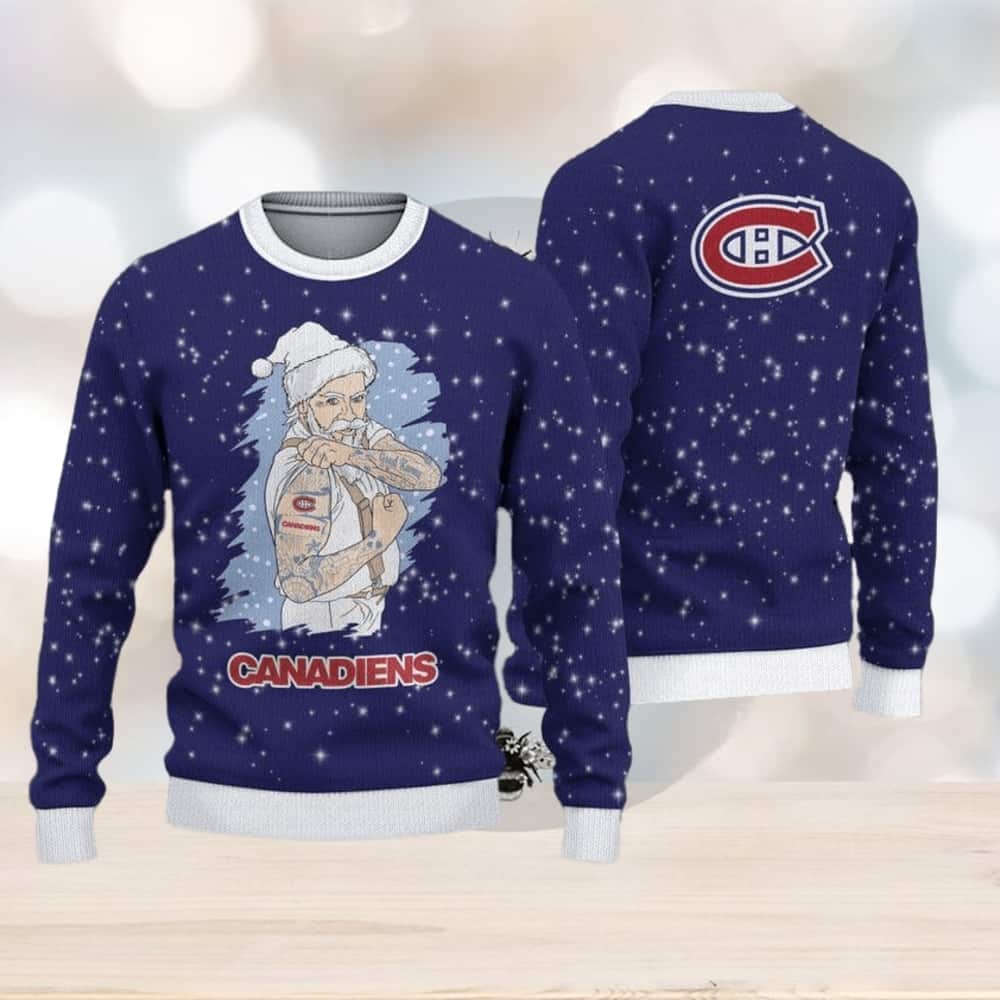 Funny NHL Montreal Canadiens Ugly Christmas Sweater Santa Claus Tattoo Funny NHL Montreal Canadiens Ugly Christmas Sweater Santa Claus Tattoo