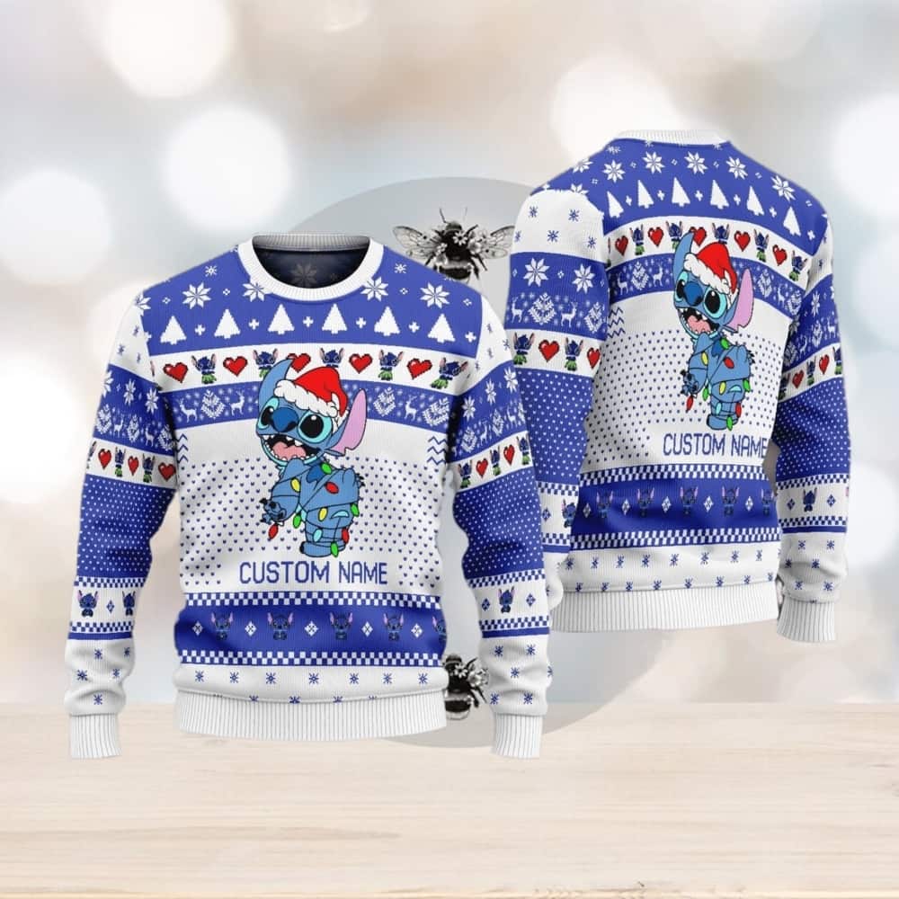 Cute Stitch Ugly Christmas Sweater Custom Name