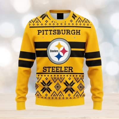 Yellow NFL Pittsburgh Steelers Ugly Christmas Sweater Snowflake Pattern