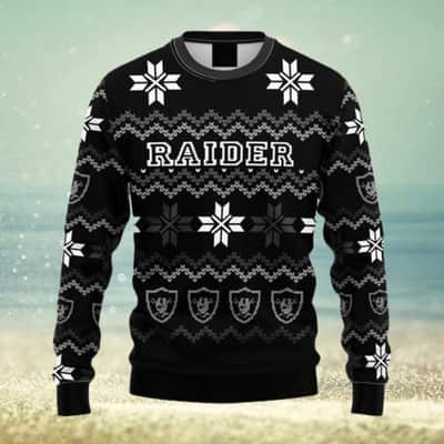 Black NFL Las Vegas Raiders Ugly Christmas Sweater Chevron Pattern