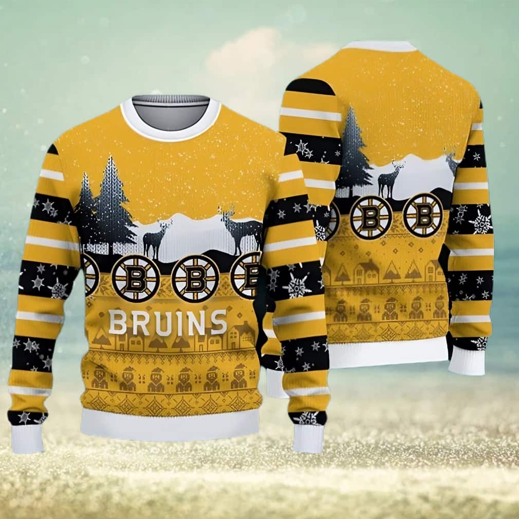 NHL Boston Bruins Ugly Christmas Sweater Reindeers Pattern