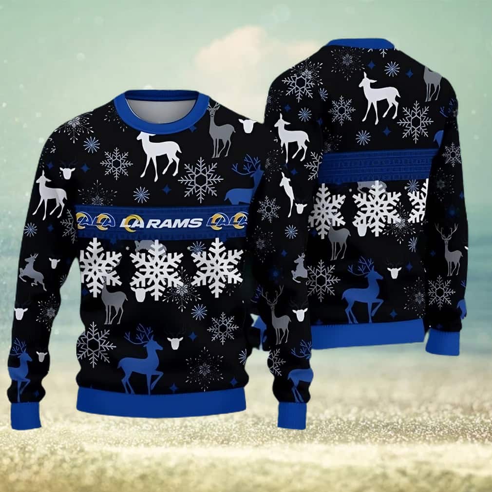 NFL Los Angeles Rams Ugly Christmas Sweater Reindeer Snowflake NFL Los Angeles Rams Ugly Christmas Sweater Reindeer Snowflake