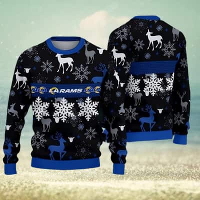 NFL Los Angeles Rams Ugly Christmas Sweater Reindeer Snowflake