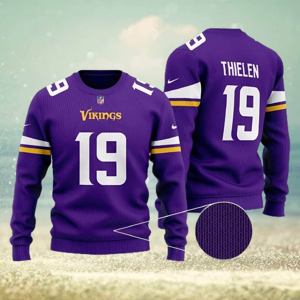 Purple NFL Minnesota Vikings Ugly Christmas Sweater Thielen 19 Season Custom Name And Number Purple NFL Minnesota Vikings Ugly Christmas Sweater Thielen 19 Season Custom Name And Number