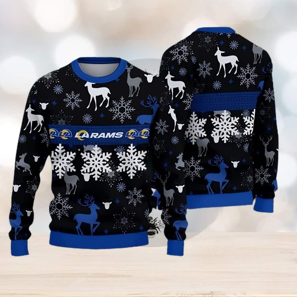 NFL Los Angeles Rams Ugly Christmas Sweater Reindeer Snowflake