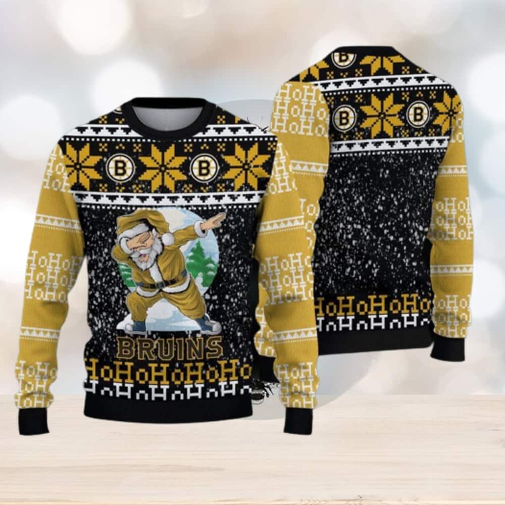 NHL Boston Bruins Ugly Christmas Sweater Santa Claus Ho Ho Ho NHL Boston Bruins Ugly Christmas Sweater Santa Claus Ho Ho Ho