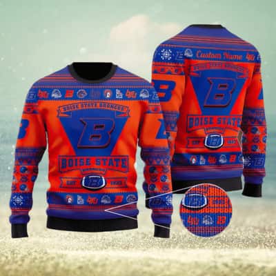 NCAA Boise State Broncos Ugly Christmas Sweater Custom Name NCAA Boise State Broncos Ugly Christmas Sweater Custom Name