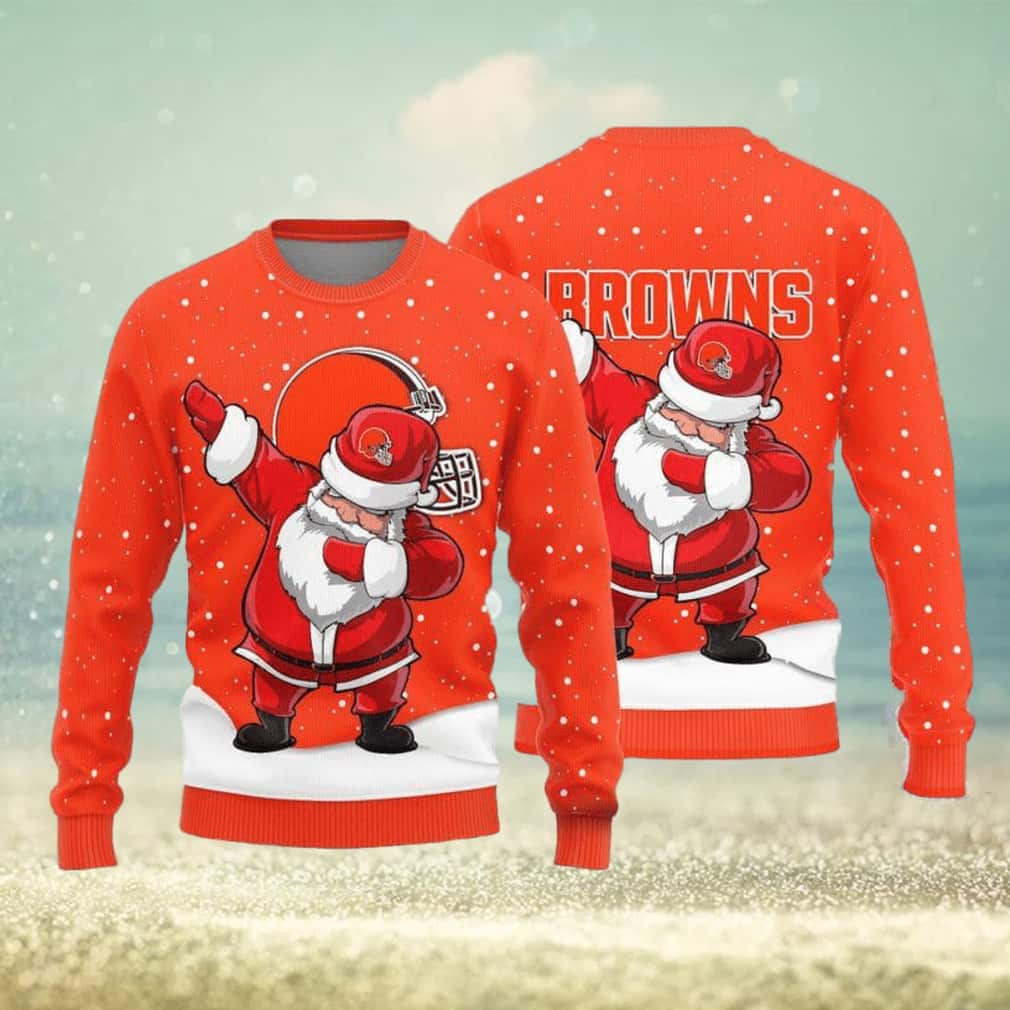 NFL Cleveland Browns Ugly Christmas Sweater Dab Santa NFL Cleveland Browns Ugly Christmas Sweater Dab Santa