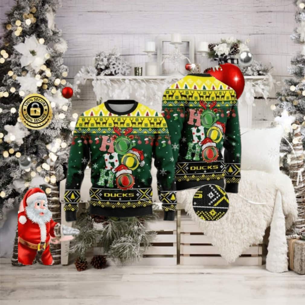 NCAA Oregon Ducks Ugly Christmas Sweater Ho Ho Ho NCAA Oregon Ducks Ugly Christmas Sweater Ho Ho Ho