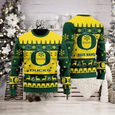 NCAA Oregon Ducks Ugly Christmas Sweater Reindeer Snowflake Pine Tree