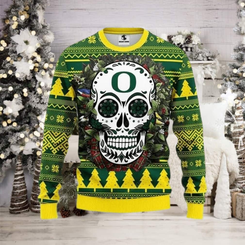 NCAA Oregon Ducks Ugly Christmas Sweater Skull NCAA Oregon Ducks Ugly Christmas Sweater Skull
