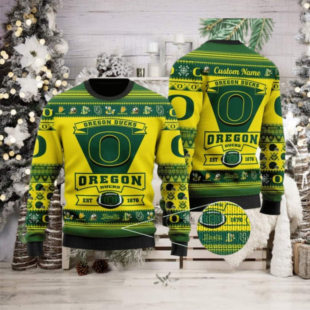 NCAA Oregon Ducks Ugly Christmas Sweater Custom Name NCAA Oregon Ducks Ugly Christmas Sweater Custom Name