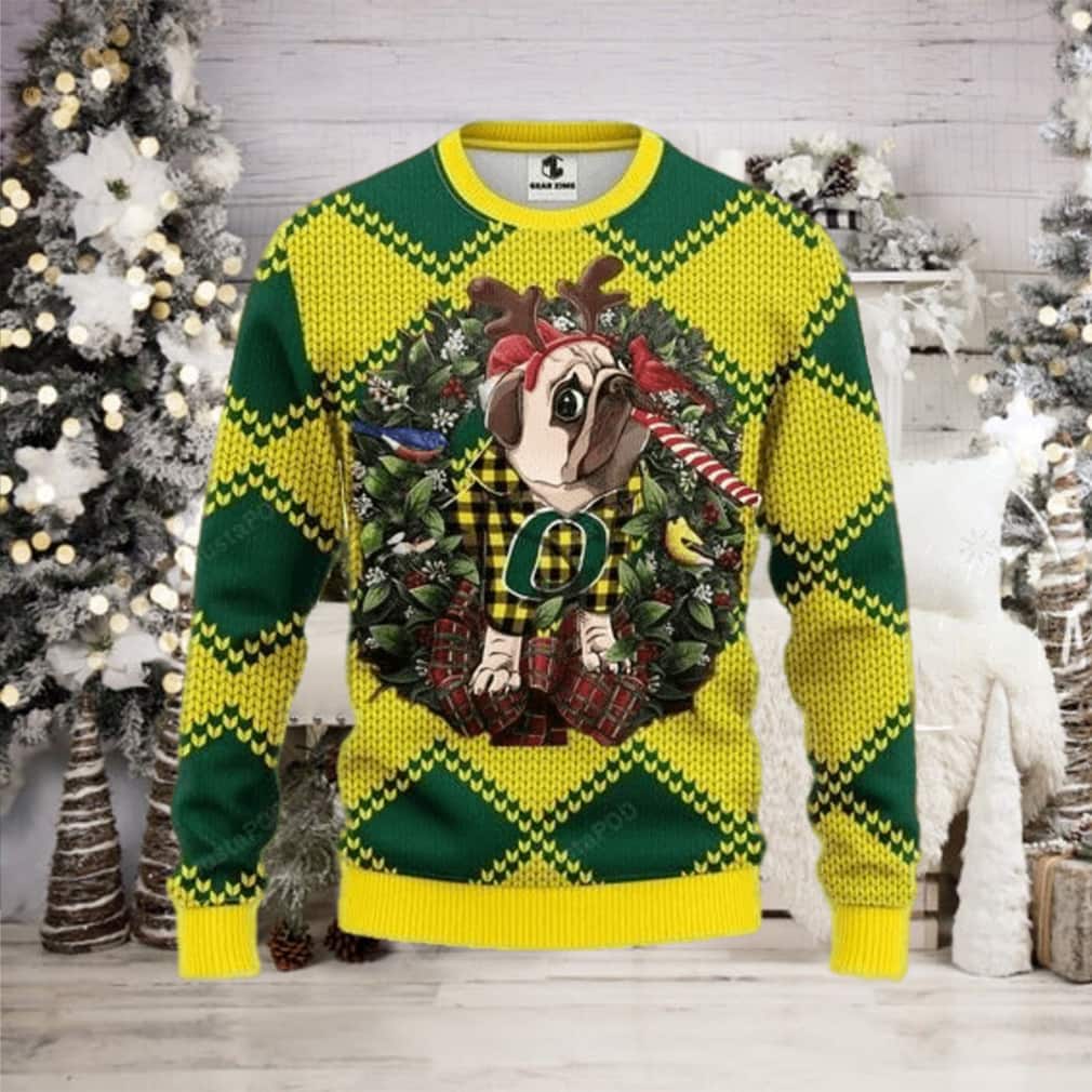 NCAA Oregon Ducks Ugly Christmas Sweater Pug Dog NCAA Oregon Ducks Ugly Christmas Sweater Pug Dog