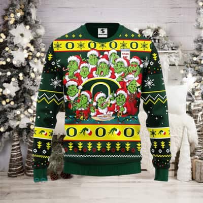 NCAA Oregon Ducks Ugly Christmas Sweater Cute Grinch Face Xmas