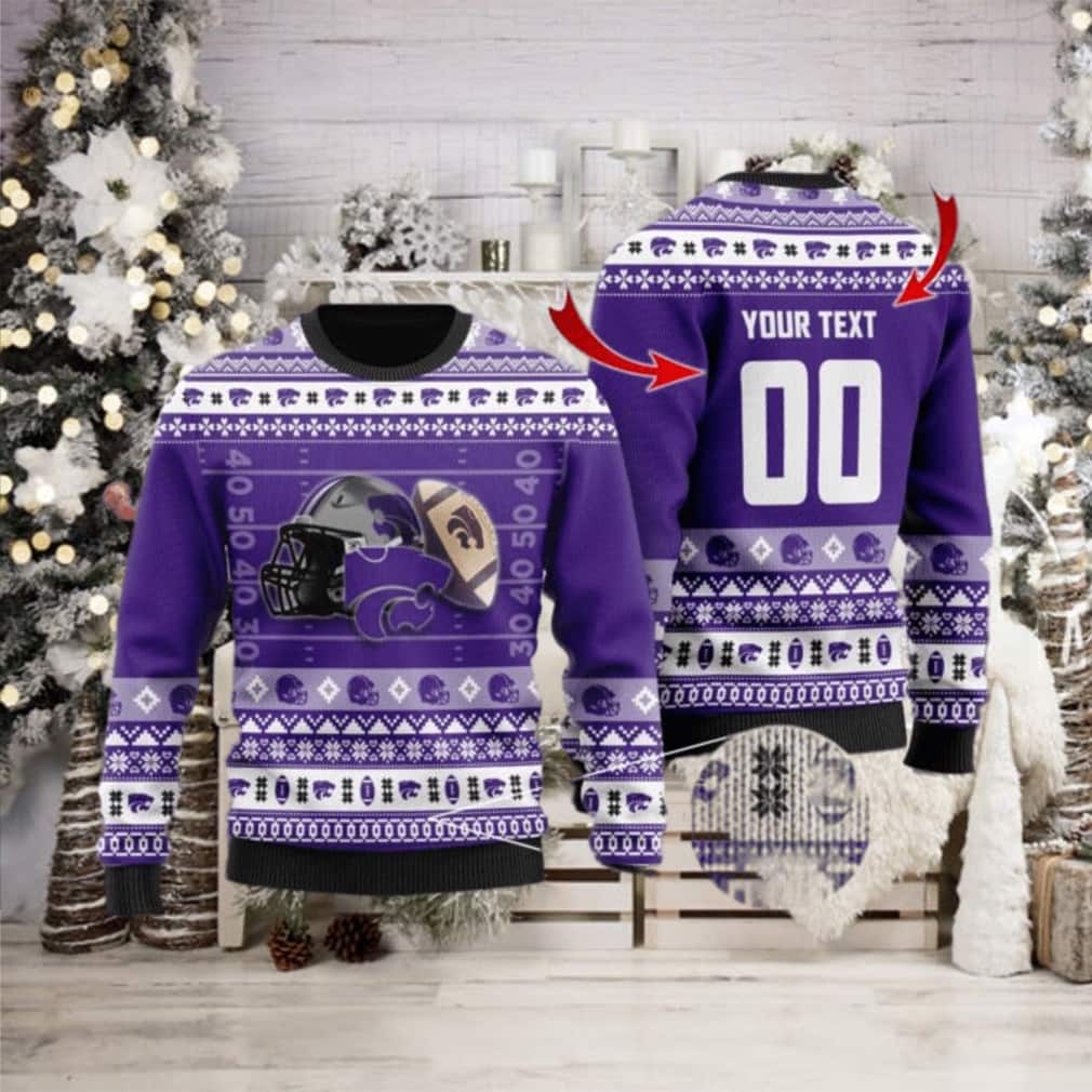 NCAA Kansas State Wildcats Ugly Christmas Sweater Custom Name Number NCAA Kansas State Wildcats Ugly Christmas Sweater Custom Name Number