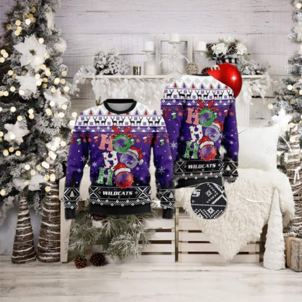 NCAA Kansas State Wildcats Ugly Christmas Sweater Ho Ho Ho NCAA Kansas State Wildcats Ugly Christmas Sweater Ho Ho Ho