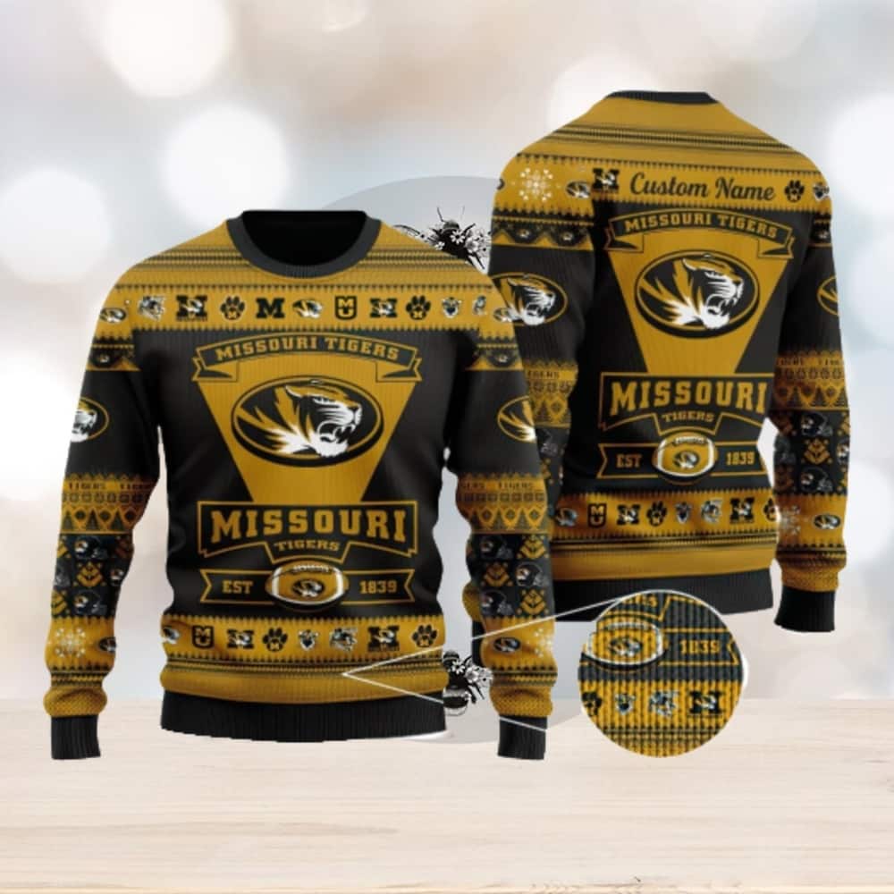 NCAA Missouri Tigers Ugly Christmas Sweater Custom Name NCAA Missouri Tigers Ugly Christmas Sweater Custom Name