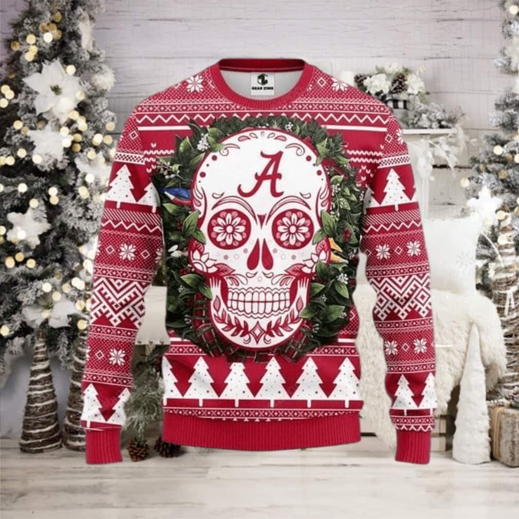 NCAA Alabama Crimson Tide Ugly Christmas Sweater Skull Flower NCAA Alabama Crimson Tide Ugly Christmas Sweater Skull Flower