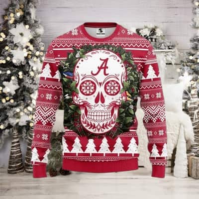 NCAA Alabama Crimson Tide Ugly Christmas Sweater Skull Flower