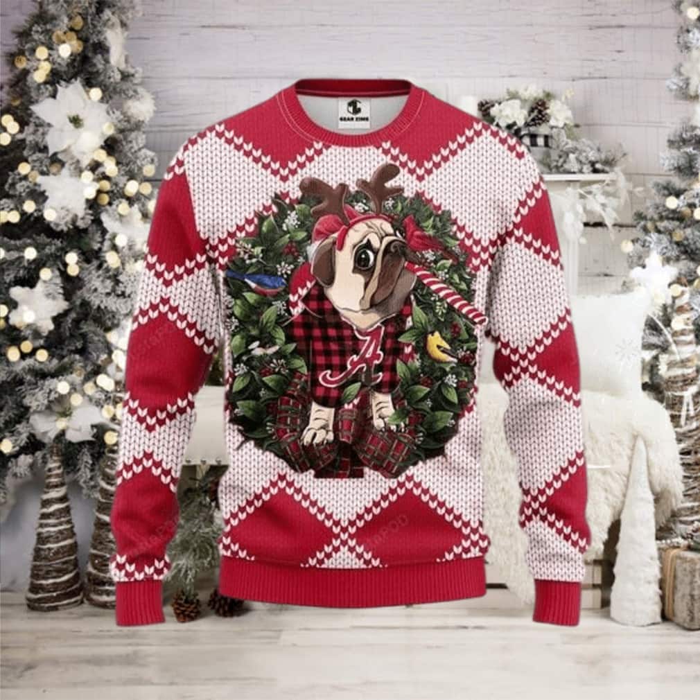 NCAA Alabama Crimson Tide Ugly Christmas Sweater Funny Pug Dog NCAA Alabama Crimson Tide Ugly Christmas Sweater Funny Pug Dog