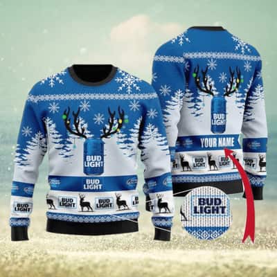 Bud Light Beer Ugly Christmas Sweater Reindeer Custom Name Bud Light Beer Ugly Christmas Sweater Reindeer Custom Name