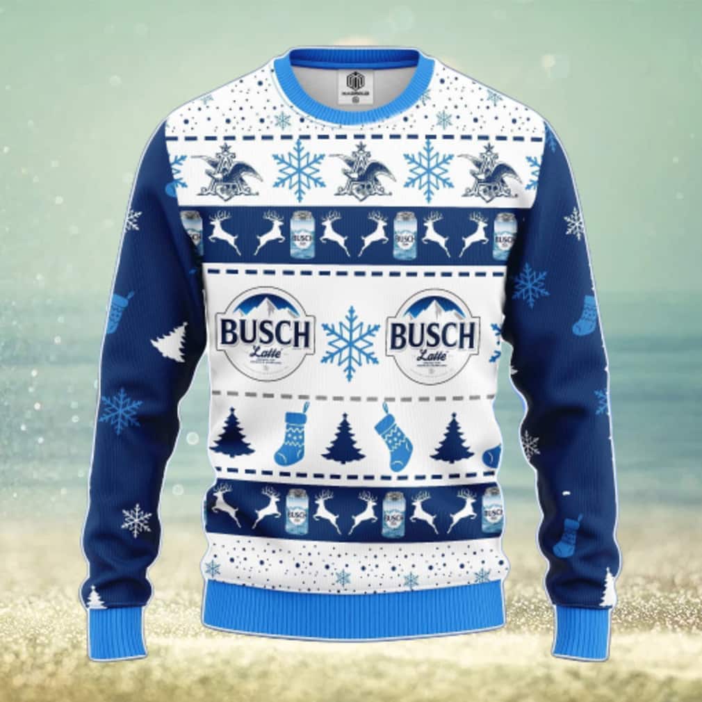 Busch Latte Beer Ugly Christmas Sweater Snowflake Pattern Busch Latte Beer Ugly Christmas Sweater Snowflake Pattern