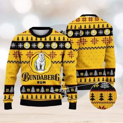 Black Yellow Bundaberg Rum Ugly Christmas Sweater Snowflake Pine Tree