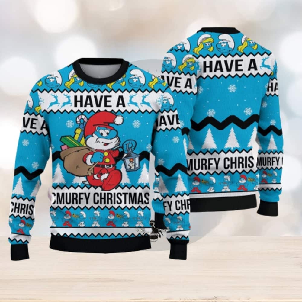 Cute Stitch Ugly Christmas Sweater Have A Smurfy Christmas