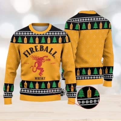 Fireball Whicky Ugly Christmas Sweater Snowflake Pine Tree