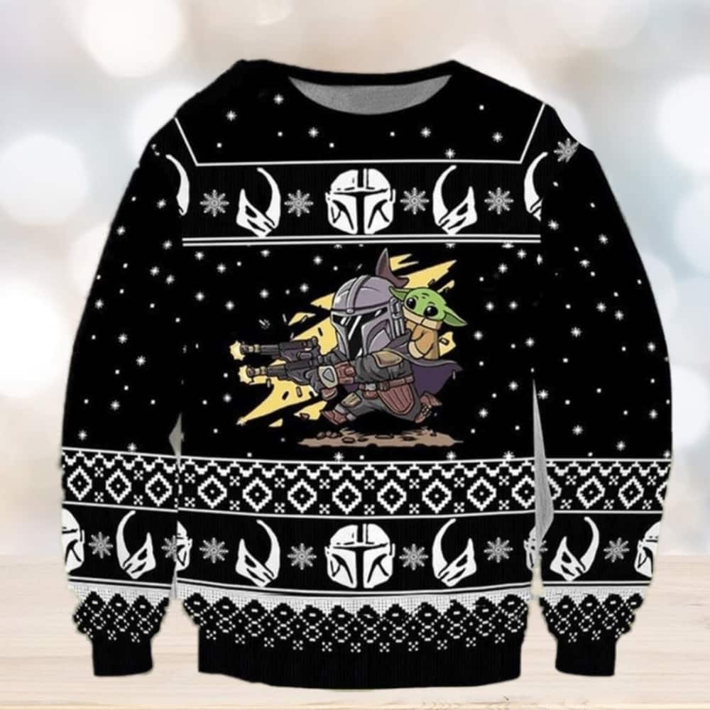 Black Baby Yoda Star Wars Ugly Christmas Sweater Boba Fett Black Baby Yoda Star Wars Ugly Christmas Sweater Boba Fett