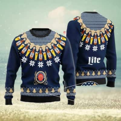 Miller Lite Beer Ugly Christmas Sweater Heart Pattern