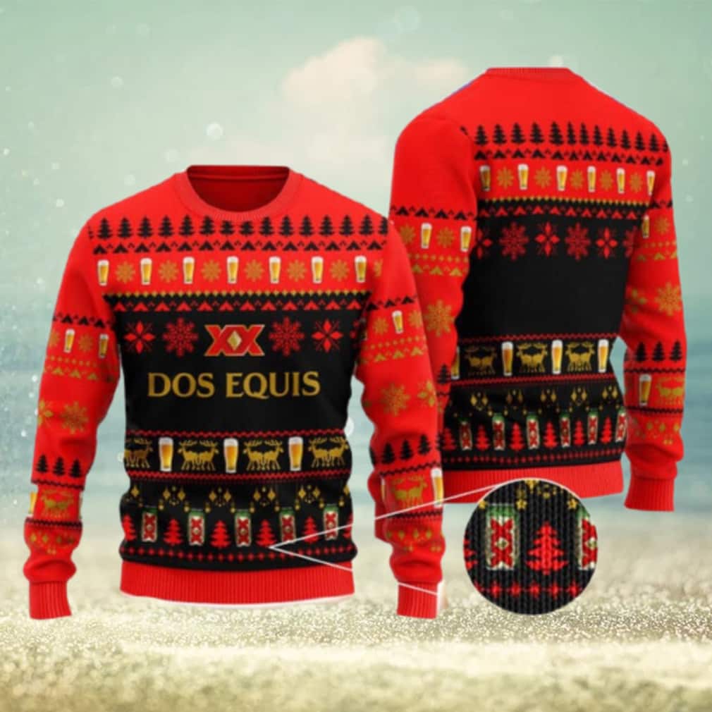 Dos Equis Ugly Christmas Sweater Snowflake Pine Tree Dos Equis Ugly Christmas Sweater Snowflake Pine Tree