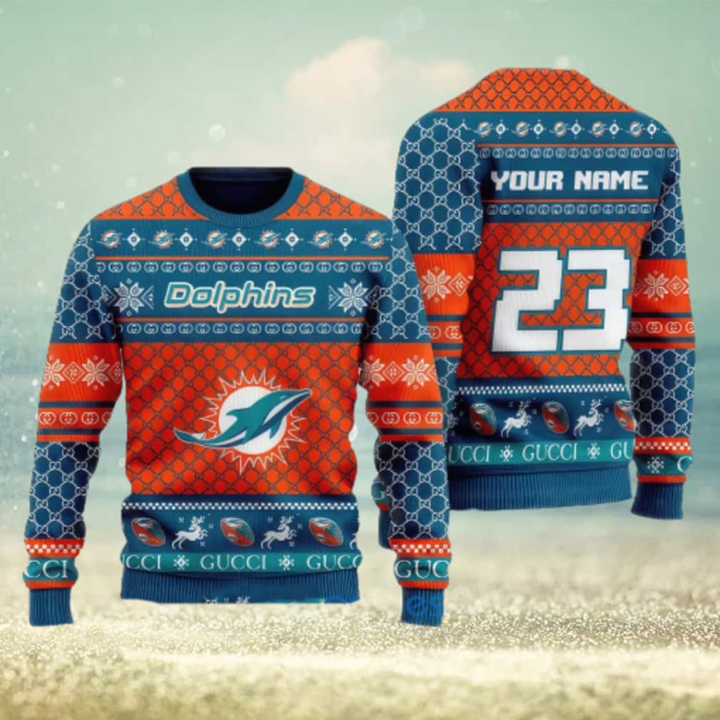 NFL Miami Dolphins Ugly Christmas Sweater Custom Name And Number NFL Miami Dolphins Ugly Christmas Sweater Custom Name And Number