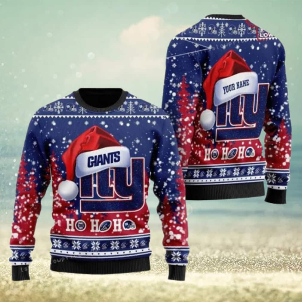 NFL New York Giant Ugly Christmas Sweater Ho Ho Ho Custom Name NFL New York Giant Ugly Christmas Sweater Ho Ho Ho Custom Name