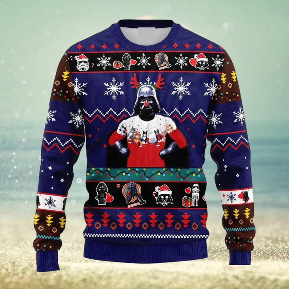Funny Reindeer Darth Vader Star Wars Ugly Christmas Sweater Snowflake