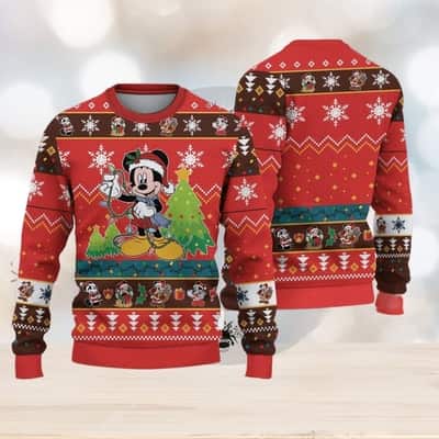 Red Disney Mickey Mouse Ugly Christmas Sweater Pine Tree Red Disney Mickey Mouse Ugly Christmas Sweater Pine Tree