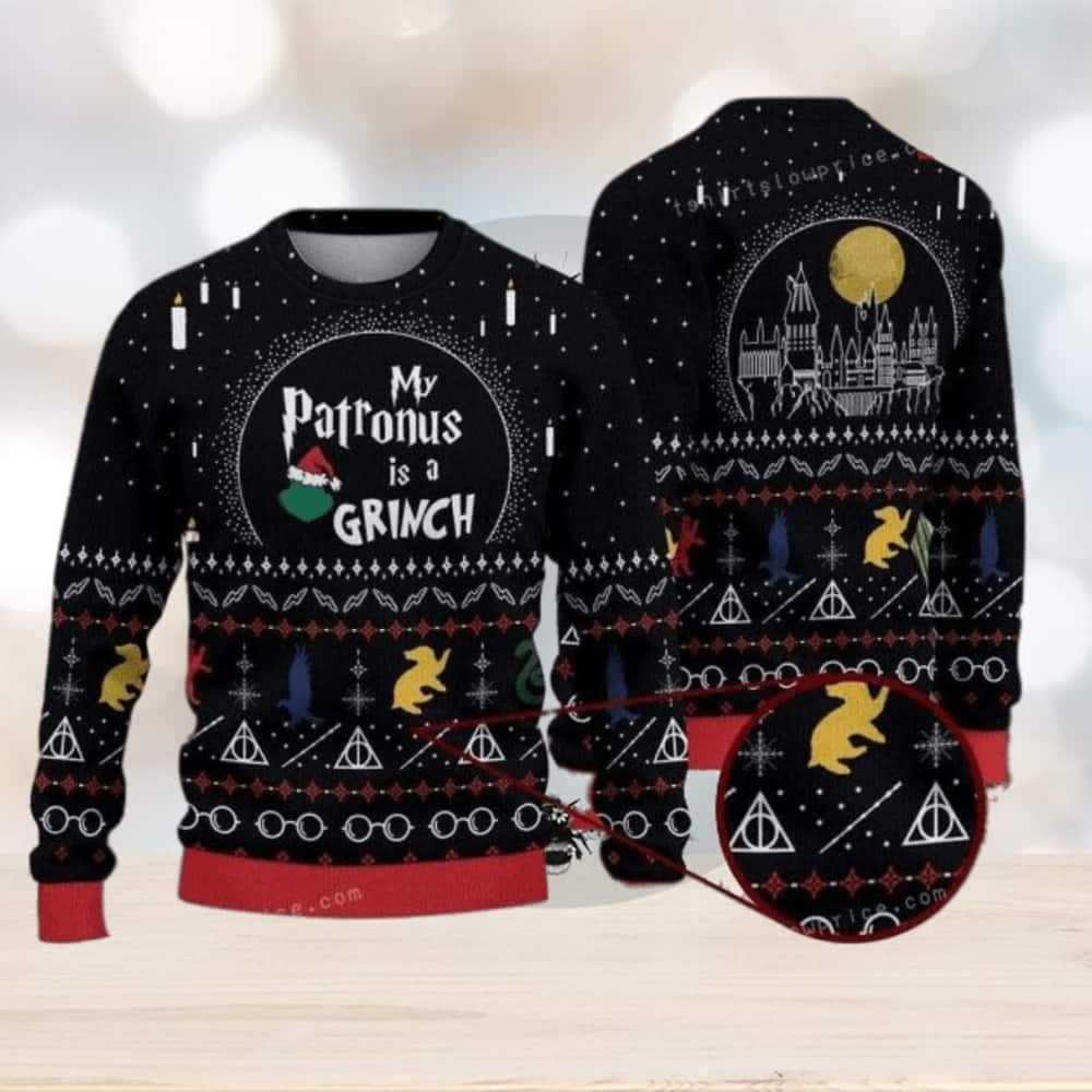 Black My Patronus Is A Grinch Ugly Christmas Sweater Black My Patronus Is A Grinch Ugly Christmas Sweater