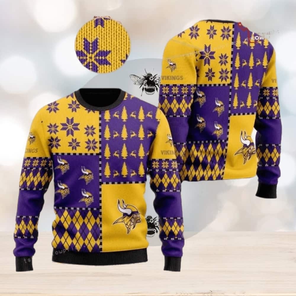 NFL Minnesota Vikings Ugly Christmas Sweater Argyle Pattern NFL Minnesota Vikings Ugly Christmas Sweater Argyle Pattern