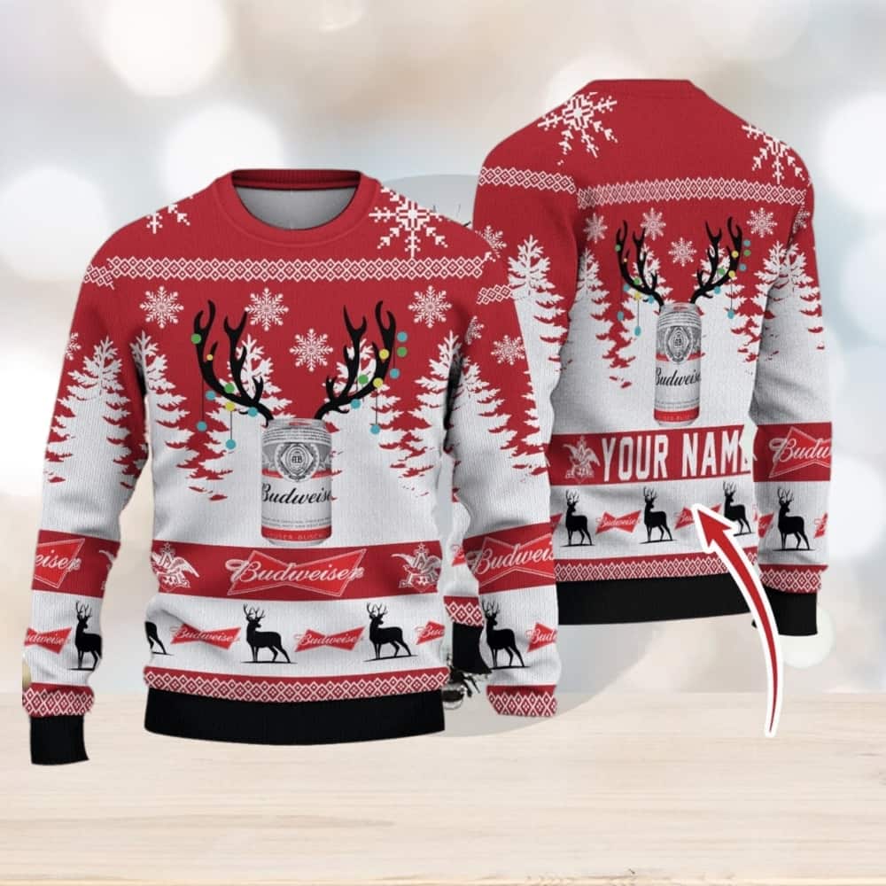 Budweiser Ugly Christmas Sweater Reindeer Custom Name Budweiser Ugly Christmas Sweater Reindeer Custom Name