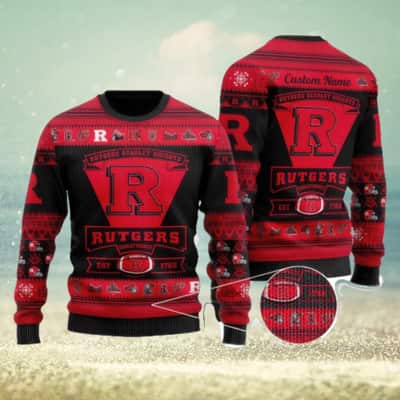 NCAA Rutgers Scarlet Knights Ugly Christmas Sweater Custom Name NCAA Rutgers Scarlet Knights Ugly Christmas Sweater Custom Name