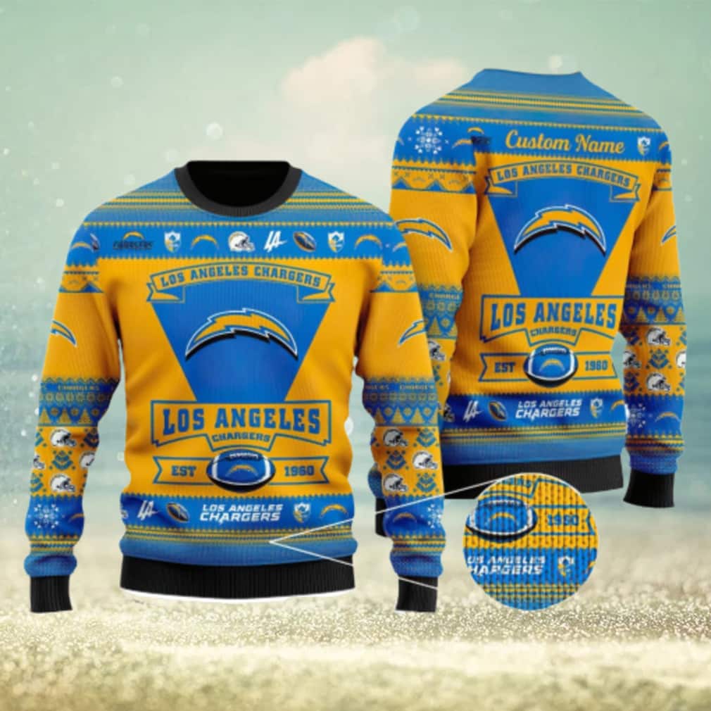 NFL Los Angeles Chargers Ugly Christmas Sweater Custom Name NFL Los Angeles Chargers Ugly Christmas Sweater Custom Name