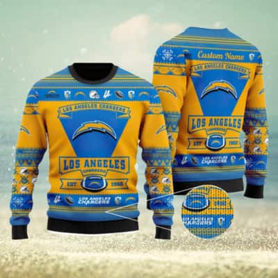 NFL Los Angeles Chargers Ugly Christmas Sweater Custom Name