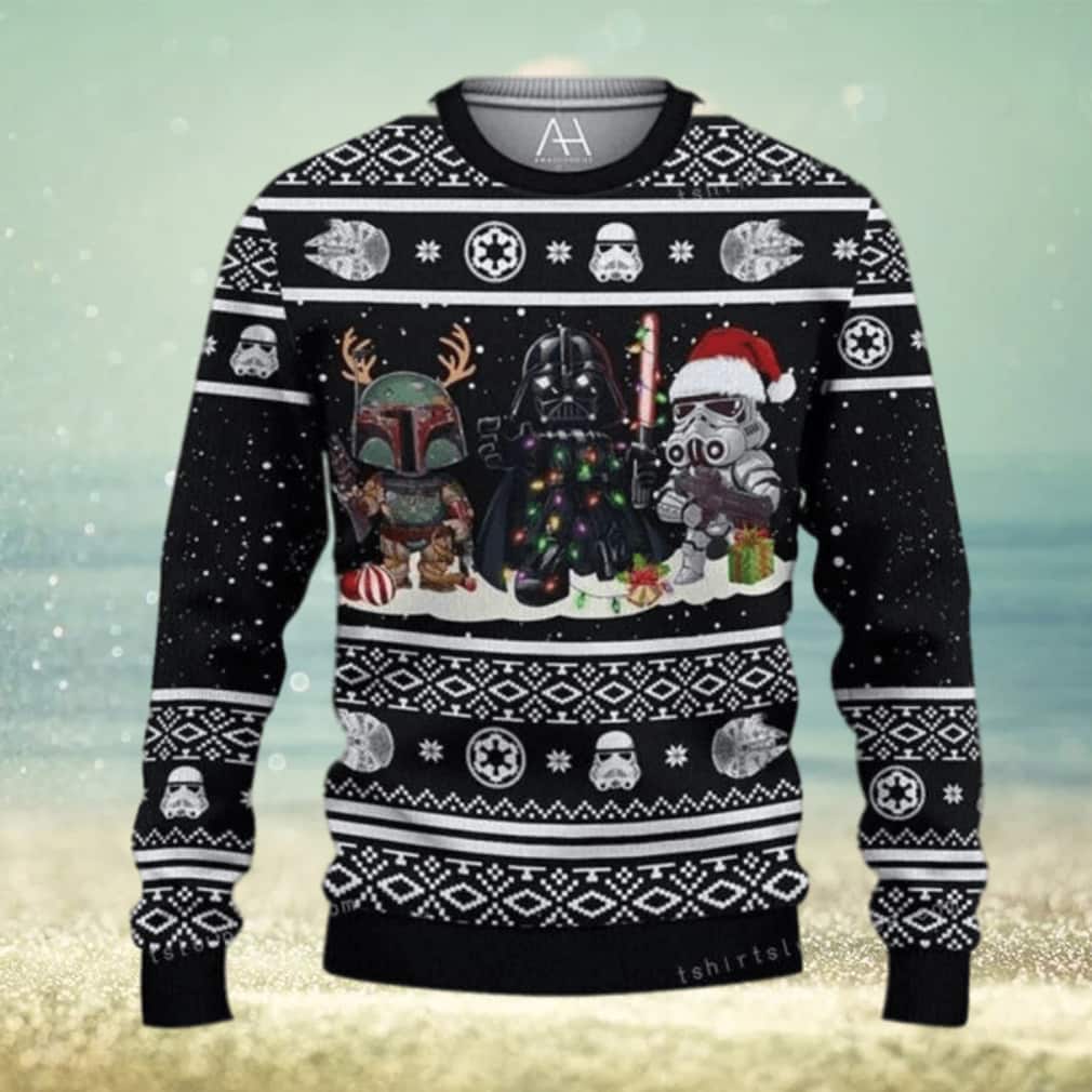 Cute Star War Darth Vader Boba Fett Stormtrooper Ugly Christmas Sweater Cute Star War Darth Vader Boba Fett Stormtrooper Ugly Christmas Sweater