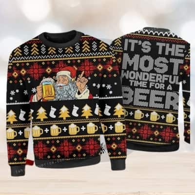 Black It's The Most Wonderful Time For Beer Ugly Christmas Sweater