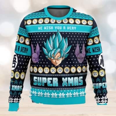Dragon Ball Z Saiyan Ugly Christmas Sweater We Wish You A Very Super Xmas