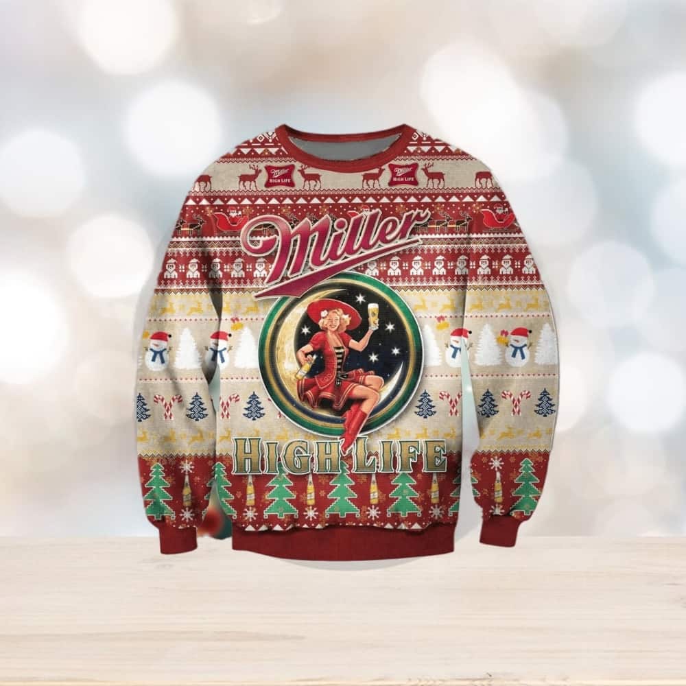 Miller High Lite Beer Ugly Christmas Sweater Winter Gift Miller High Lite Beer Ugly Christmas Sweater Winter Gift