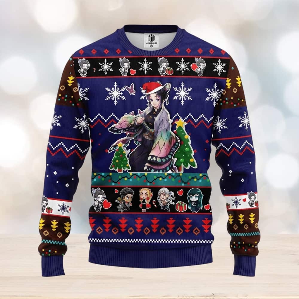 Blue Shinobu Kocho Demon Slayer Ugly Christmas Sweater Blue Shinobu Kocho Demon Slayer Ugly Christmas Sweater