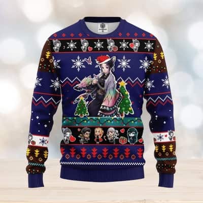Blue Shinobu Kocho Demon Slayer Ugly Christmas Sweater