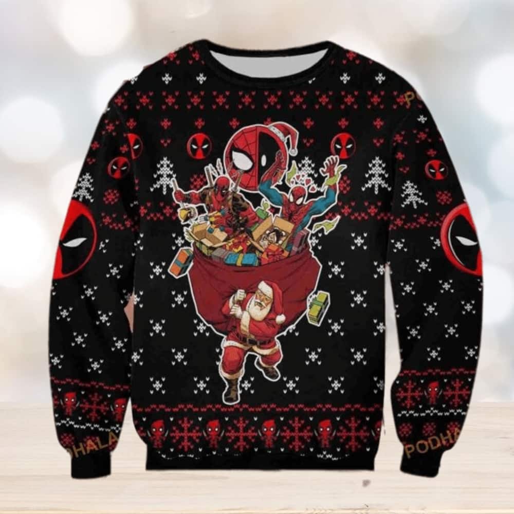 Black Deadpool Spider-Man Marvel Ugly Christmas Sweater Black Deadpool Spider-Man Marvel Ugly Christmas Sweater