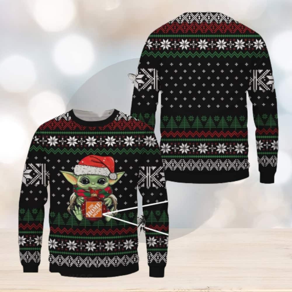 Black Baby Yoda Ugly Christmas Sweater Snowflake Pattern Black Baby Yoda Ugly Christmas Sweater Snowflake Pattern
